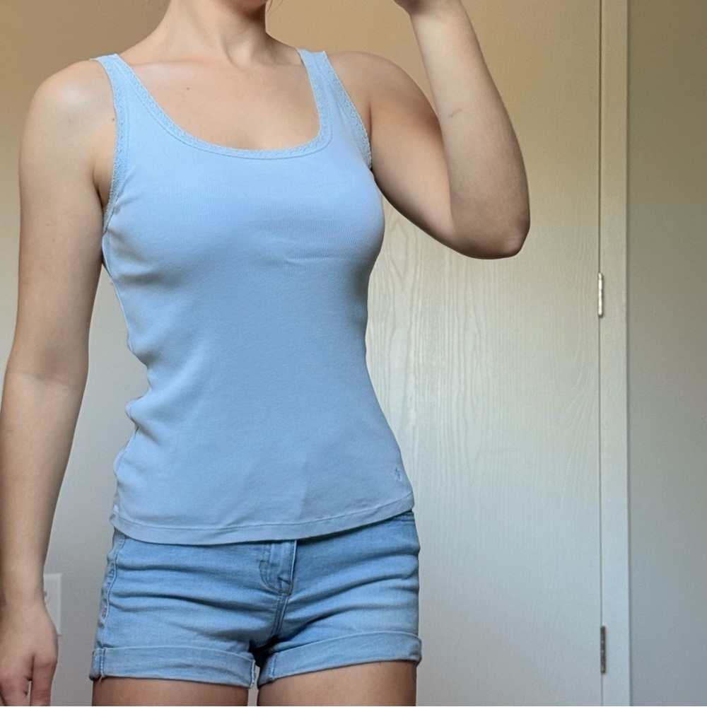 Ralph Lauren Womens Small Cotton Tank Top Light Blue Lace